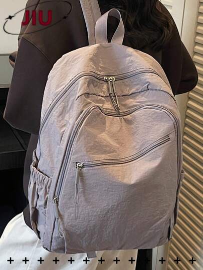 Anti-Theft Multi-Compartment College Style Nylon Backpack, Fits 15.6" Laptop, Lightweight Student Bookbag With Multiple Pockets, Large Capacity Travel Bag, Multipurpose Work Commute Shopping Hiking Backpack