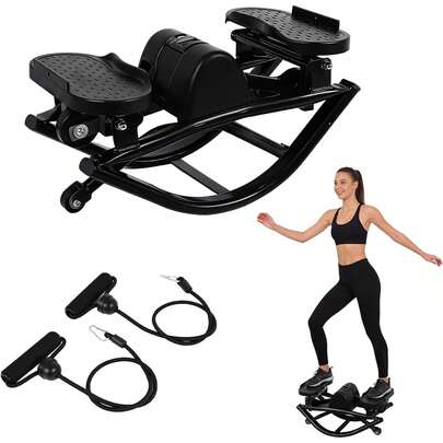 The Rock Stepper Machine Featuring Resistance Bands - A Side To Side Stepper Designed For Home Workouts, A 3D Rocking Stepper That Enhances Hip Flexibility And Improves Posture