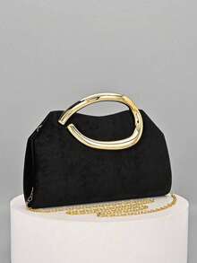 Dedoo 1pc Women's Elegant Black Velvet Handbag, Suitable For Formal Occasions, Weddings, Birthday Parties And Graduation Ceremonies, Luxury Velvet Evening Bag - Black - View 3