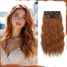 Extensiones de Cabello Sofeiyan con Clip, 4 Piezas de 40 para Mujer, Extensiones de Cabello Sintético Rizado y Grueso para Clip-in, Postizo Natural Suave con Clip – Rubio Miel con Marrón Claro - marrón cobre - Ver 2