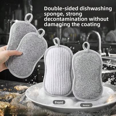 3/5pcs Double-Sided Kitchen Sponge Dishcloth - High Elasticity Cleaning Sponge For Pots And Pans, Gentle On Cookware, Durable And Reusable Dishcloth | Kitchen Cleaning Supplies, Dish Sponge, Non-Abrasive Scrubber, Kitchen Essentials