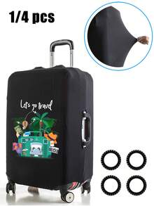 “Let's Go Travel”图案印花通用行李箱套 18-32 英寸 | 耐用行李箱保护套，弹性包边，适用于旅行、飞行、度假、蜜月 | 男女旅行必备配件 - 完美的独特生日礼物、情人节礼物、开斋节礼物 - 彩色 - 查看 3
