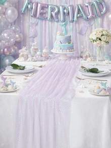 1 Stück lila Meerjungfrau Schuppen transparenter Tischläufer, Fantasy lila Meerjungfrau Muster Tischläufer, Baby-Shower Party Zubehör, 1. Geburtstags Party Zubehör, Gender Reveal Party, Geburtstags Party Tischdekoration, Heim-Event Dekorations Tischdecke, Baby-Shower Dekoration, Gender Reveal Dekoration, Baby-Shower Geschenk, Tisch Mittel Dekoration, leicht zu reinigende Tischdecke, Frühlings Dekoration, Party Favors, Party Geschenke - Verschiedenfarbig - Übersicht 12