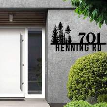 Customized Large Metal Address Plaque - Personalized Pine Tree Design Name Sign, Weather-Resistant Iron Wall-Mounted House Number Plate, Outdoor Decor, Housewarming Gift, Fall Decor - Black - View 4