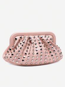 New Fashionable Versatile Minimalist Rivet Clutch Bag, Niche Design, High-End Retro Punk Style, Popular Design, Commute & Shopping Women's Black Handbag, Halloween Wallet, Perfect For Various Parties, Halloween Fashion And Goth Fashion - 粉色 - 查看 4