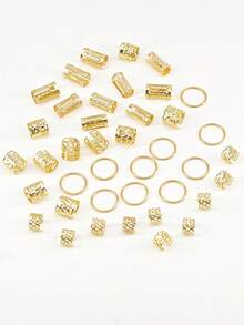 40PCS Gold Hair Cuffs Braids Jewelry Multi Style Braid Clips Loc Dreadlock Accessories Metal Hair Rings NonPiercing Ear Clips Hair Decoration For Girls - Gold - View 3