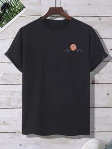 Una camiseta de hombre de manga corta ajustada con cuello redondo, con diseño casual, simple para el verano - Negro - Ver 1