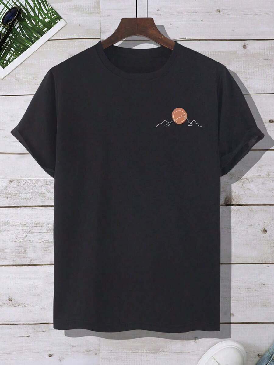 Una camiseta de hombre de manga corta ajustada con cuello redondo, con diseño casual, simple para el verano - Negro - Ver 1