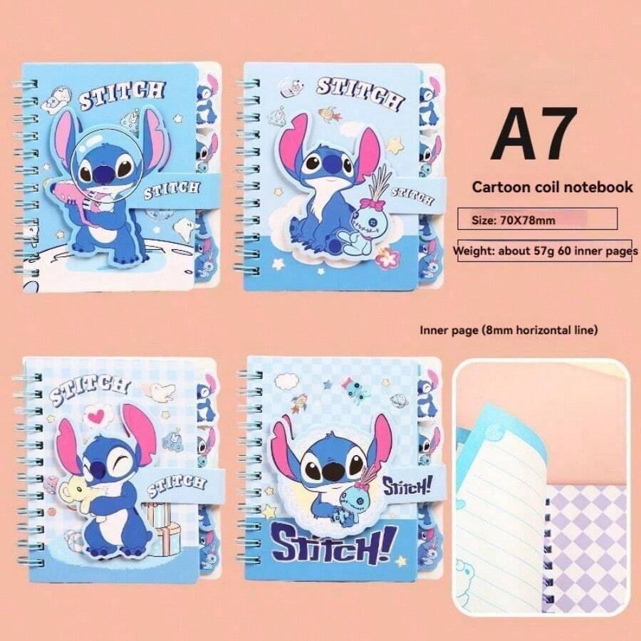4pcs Stitch Themed Notebook Set - Mini Spiral Bound Blank Memo Pads, Office & Daily Use Notebooks & Stationery, Suitable For Rewards & Gifts - SDZ Classification Book - View 1