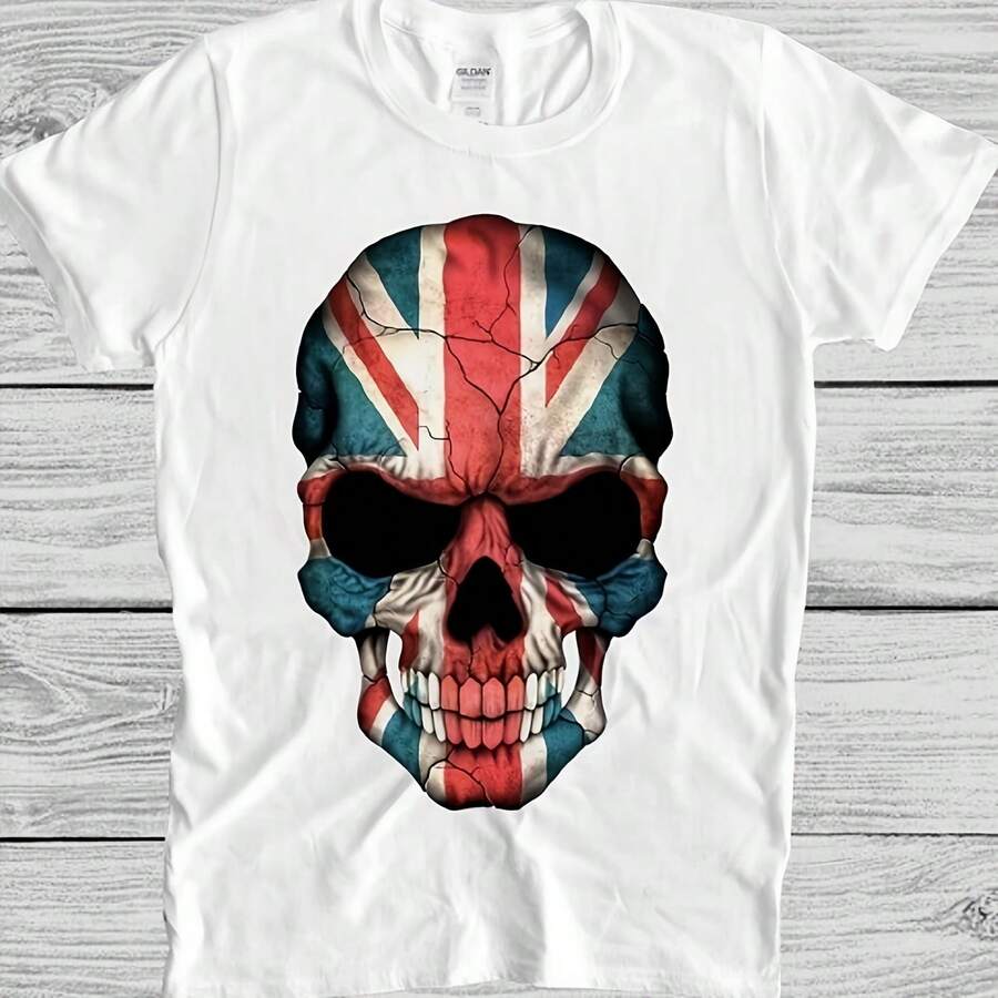 British Flag Skull T Shirt England UK Union Jack London Punk Cool Gift Tee M207 - trắng - Xem 1