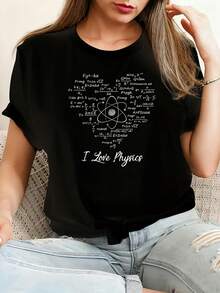 Science Physics Teacher Physicist 1 Camiseta de algodón 100% femenino camiseta Casual 220g Funny Graphic Short Sleeve 1 PCS Tee Novelty Crew Neck Oversized Top - Negro - Ver 1