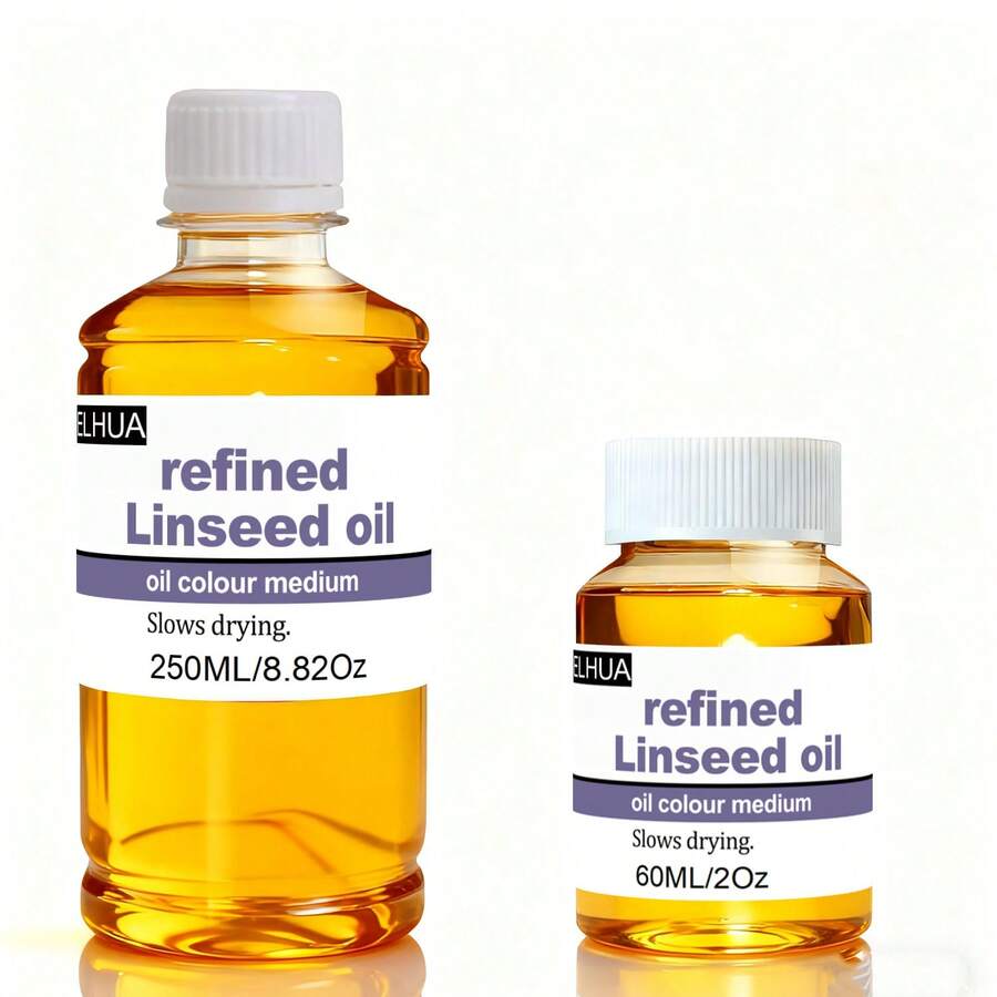ELHUA Refined Linseed Oil, Suitable For Oil Painting Creation. Linseed Oil Medium, Oil Painting Thinner For Artists. Can Enhance Fluidity, Semi-Transparency And Gloss. Refined Linseed Oil Is One Of The Most Commonly Used Oils For Artists, Can Be Added To Other Oils To Slow Drying, Reduce Paint Concentration, And Improve Gloss And Transparency. Use Appropriate Amount To Dilute Oil Paints.