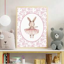 1幅帆布墙画，带框芭蕾舞兔装饰画，儿童房装饰画，中国风芭蕾舞兔图案装饰画，适用于游戏室、托儿所、幼儿园、男孩房、女孩房、儿童房海报、婴儿礼物 - 彩色 - 查看 9