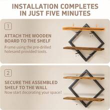 Senmeo 2-Piece Wooden Wall Mounted Diamond Floating Shelves, Multi-Use Decor Storage Organizer For Living Room/Bedroom/Kitchen - 黑色兩件套 - 查看 8