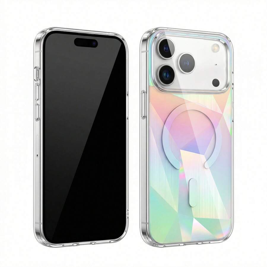 菱形渐变磁吸几何亮面手机壳，适用于 17 Pro、17 Air、17 Pro Max、16、16 Pro、16 Pro Max、15、14、13、12、11，男女通用