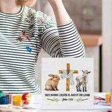 Easter Centerpiece For Tables Cross Sheep Bunny Wooden Sign Farmhouse Easter Home Decor - Colorful - View 3