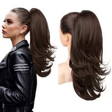 Extensión de Cola de Caballo Flufymooz, Extensión de Cabello con Cordón de 50 para Mujeres, Postizo de Cola de Caballo Sintético Suave y de Aspecto Natural - Negro Natural - Marrón chocolate oscuro - Ver 2