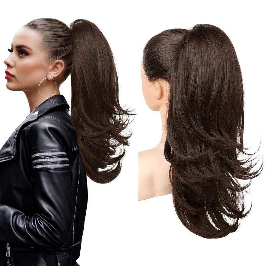 Extensión de Cola de Caballo Flufymooz, Extensión de Cabello con Cordón de 50 para Mujeres, Postizo de Cola de Caballo Sintético Suave y de Aspecto Natural - Negro Natural
