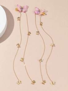 2pcs Girls Butterfly Chain Pendant Hair Clips For Daily Decoration Hair Accessories AL3H - Multicolor - View 2