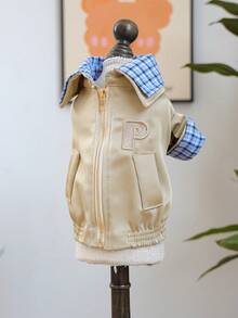 PETCIRCLE 1件宠物狗衣服，室内外皆宜，欧美韩风，适合贵宾犬、泰迪犬、小型犬和幼犬，休闲时尚可爱舒适拉链格子领外套 - 彩色 - 查看 8