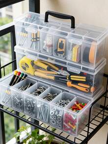 Multi-Functional Metal Tool Box, Tool And Parts Storage Box, Multi-Compartment Portable Transparent Tool Storage Box, Household Screwdriver Wrench Hardware Accessories Storage Box, Toy Storage Box, Portable Divided Storage Box - Multicolor - View 3