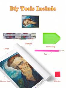 |5D DIY钻石画|质感印象派自画像钻石画套装，笔触富有表现力，动感的蓝色漩涡色调，厚重的颜料堆积质感，以及充满情感的肖像风格。手工装饰画，全钻马赛克工艺套装，DIY打造属于你自己的墙面艺术，享受动手制作的乐趣，是送给朋友的最佳礼物。 - 無框 - 查看 3