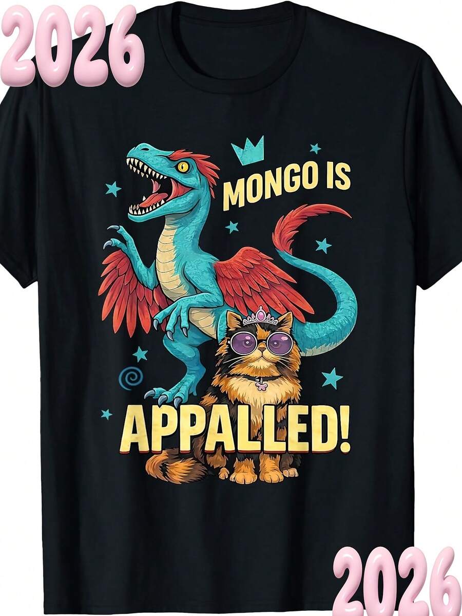 Retro Mongo Is Appalled Princess Cat Riding Dinosaur Womens T-Shirt - Black - View 1