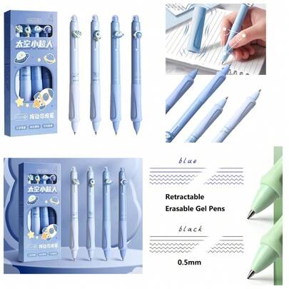 Retractable Erasable Gel Pens Fine Point 0.5mm Black Blue Ink For Writing Planners Crossword Puzzles