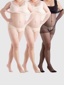 3 paires de collants de maternité élégants grande taille, collants, gaine pour les jambes, fins pour le printemps et l'automne, disponibles en noir, abricot, café, avec une taille extensible supplémentaire convenant aux femmes enceintes, jusqu'à 198 lbs - Multicolore - Voir 20