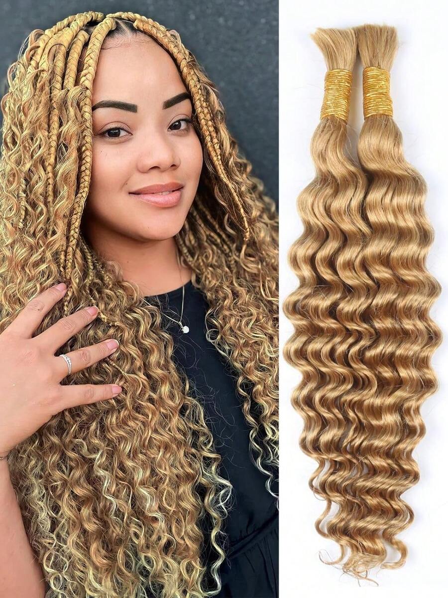 Cabello Humano Rizado Profundo para Trenzas Boho, 2 Paquetes de 35cm (14 Pulgadas), 100g  Extensiones de Cabello Humano Ondulado Natural Negro 1B para Mujeres