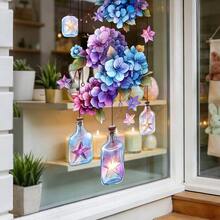 1/5pcs Pink Retro Lantern Floral Pattern Static Cling Glass Film, Removable Blackout UV Protection Privacy Decor Sticker For Living Room Bedroom Glass Door Window, Spring/Summer Decor - Floral Window Stickers - View 11
