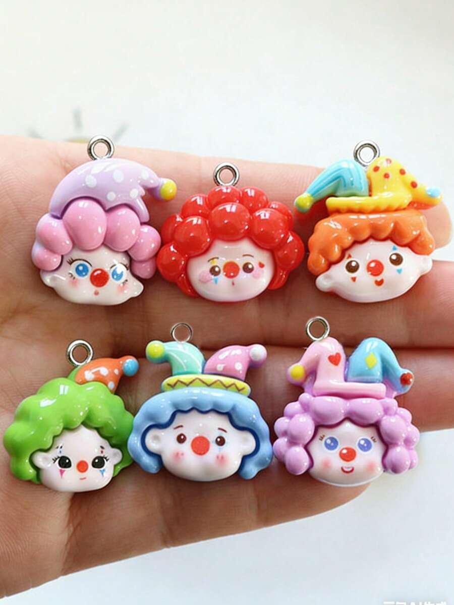 10pcs Cute Resin Pendant, Cartoon Clown Resin Accessories, Adorable Clown Hat Pendant For DIY Jewelry Crafts, DIY Clothing Bag Keychain Pendant (Random Delivery Of Multiple Styles, Random Hanging Ring Position) - Multicolor - View 1