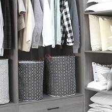 Arrow Pattern Laundry Hamper Canvas Fabric Laundry Basket Collapsible Storage Bin With PU Leather Handles And Drawstring Closure 19.7 By 15.7 Inches Waterproof Inner Black Dqq - Black Arrow B - View 2