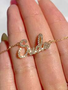 18K Gold Crystal Personalized Name Necklace, Diamond Name Necklace, Name Necklace, Pave Name Necklace, Personalized Jewelry, Birthday Gift - Full Diamond Necklace Style 2 - View 3