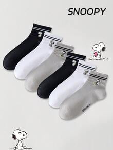 6/3/1 Pair SNOOPY Embroidered Women's Short Socks, Sports Socks, Sweat-Absorbent Casual Versatile Round Neck Socks - Multicolor - View 4