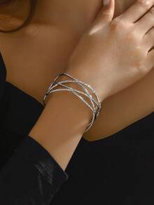 1pc Metal Hollow Geometric Design Minimalist Adjustable Bangle - Silver 506 - View 3