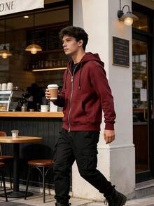 Men's Hoodie – Zipper, Pockets, And Oversized Fit | Comfort And Style For Everyday Winter Wear - Burgundy - View 7