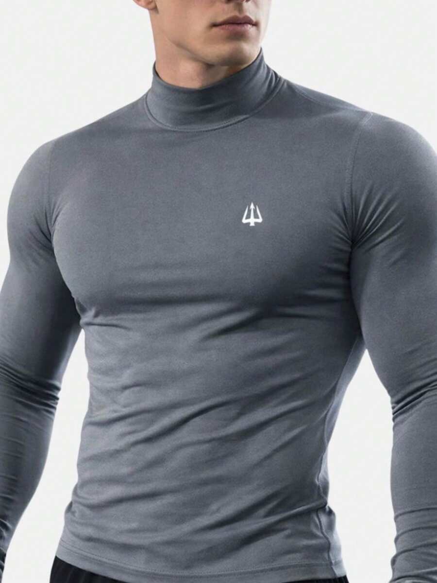 Men's Thermal High Neck Base Layer Shirt With Long Sleeves - Dark Grey - View 1