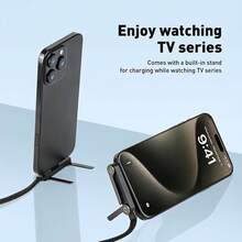 二合一隐藏式充电线收纳架，包含两条Type-C数据线，适用于240W快充线。黑色款，兼容苹果15/16/7系列手机。内置可调节手机支架。 - 彩色 - 查看 6