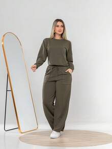 Sweatshirt And Pants Set (C3028) - Army Green - View 9