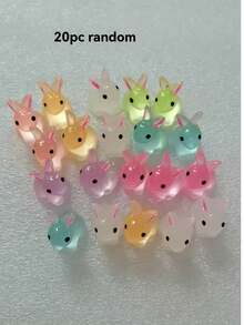 20pcs Glow-In-The-Dark Miniature Landscape Animal Decor, Resin Accessories - Glow Duck, Rabbit, Axolotl, Capybara, Randomly Assorted Colors, Absorb Light Or UV To Glow - Multicolor - View 3
