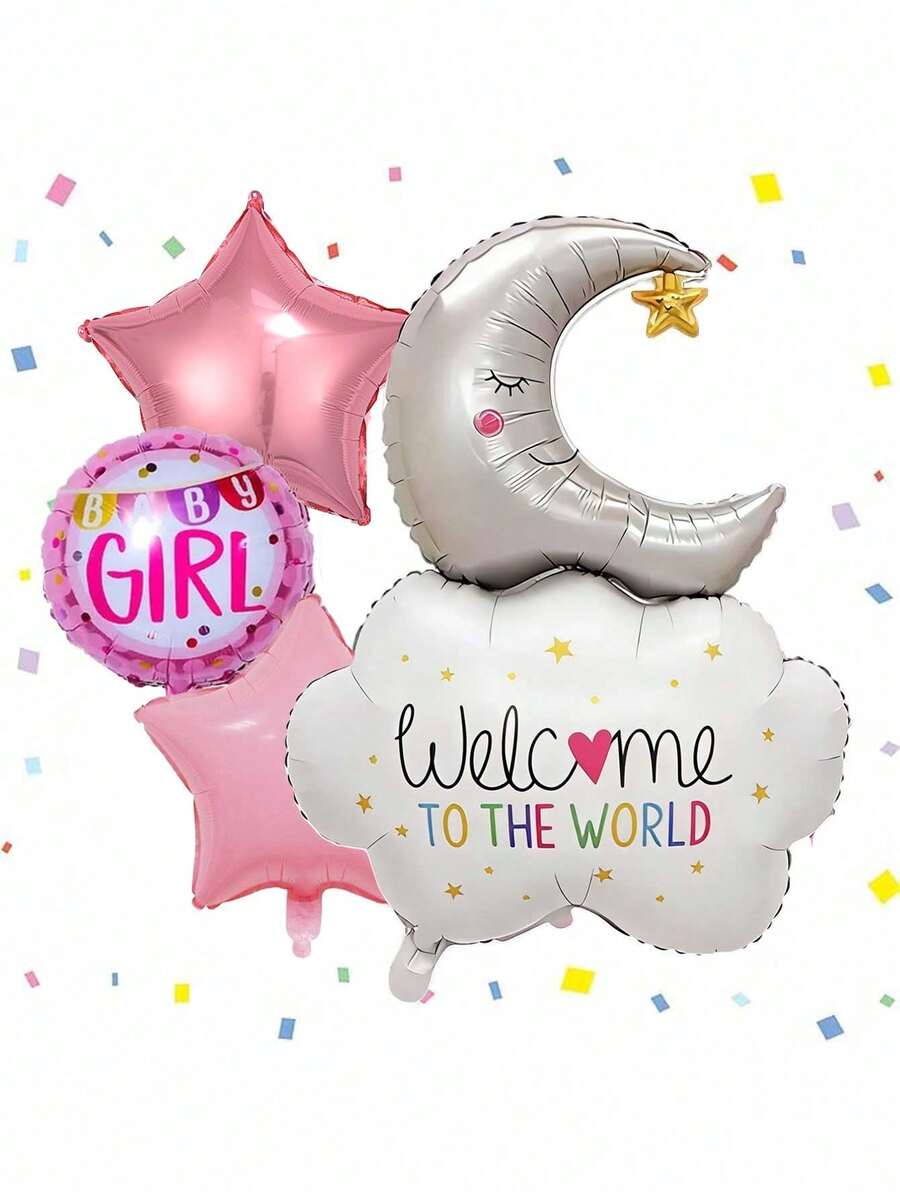 4pcs/1set - Globo de Nube y Luna para Niña, Juego de Globos de Revelación de Género de Papel de Aluminio, Globo de Nube y Luna con Globo de Estrella, Globo, Adecuado para Decoración de Fiesta de Revelación de Género, Decoración de Ambiente de Fiesta de Baby Shower para Niña, Fiesta de Cumpleaños, Accesorios para Eventos de Fiesta, Decoración de Habitación Interior y Exterior - Multicolor - Ver 1
