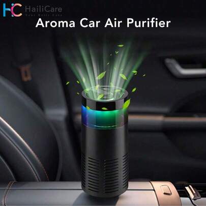 Hailicare Mini Car Ionizer Air Purifier Black,500W Negative Ions, Removable Filter, Type-C Power, Cup Holder Fit, Ocean-Scent Aroma Stick, Auto On/Off