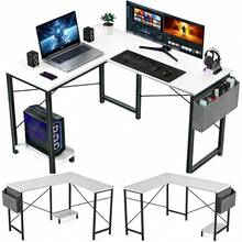 L-Shaped Home Office Computer Desk, Gaming Desk With CPU Stand Shelf And Hanging Storage Pocket, Corner Student Study Writing Table, Sturdy Metal Frame, 43.3" D X 50" W, Classic White - 經典白 - 查看 1