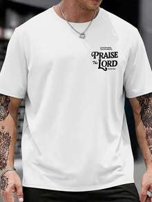 Plus Size Men's Letter Print Round Neck Short Sleeve Casual T-Shirt, Easy To Match, Best Gift For Friends - White - View 3