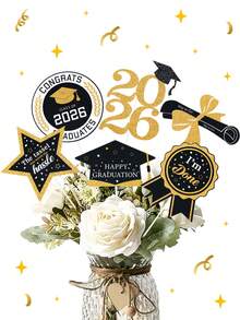 6pcs 2026 Graduation Party Vase Inserts, 2026 Graduate Congratulations, Graduation Party Decor, Graduation Theme Party Tabletop Centerpiece, Black Gold DIY Vase Inserts, Cake Topper, Graduation Party Favors, Graduation Season Vase Decor, Home Decor, Tabletop Centerpiece, Graduation Party Backdrop Decor, Photography Props, Graduation Congratulations, Graduation Gift - Black and Gold Graduation - View 3