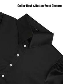 Women's Satin Silk Blouses Dressy Lantern Long Sleeve Shirts Button Down Work Business Casual Tops Vintage Loose Fit Puff Sleeve Blouse Dressy Tops - 黑色 - 查看 8
