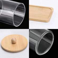 1Set Transparent Storage Box With Bamboo Cover And Tray, Suitable For Bathroom Organization And Storage, Bathroom Decoration, Farmhouse Decoration, Pharmacist Jar For Cotton Swabs, Balls, Mats, Dental Floss - trong suốt - Xem 7