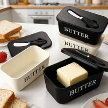 1 Set de boîte à beurre en plastique élégante avec couvercle, convient pour la cuisine, la pâtisserie ou les cadeaux, conception scellée pour éviter les déversements, peut être conservée au réfrigérateur, surface facile à nettoyer, convient pour la famille, les mariages, le camping, les fêtes - Multicolore - Voir 7