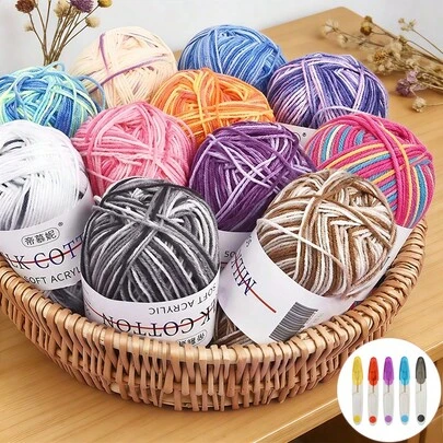 4 peças/Conjunto Fio Ombré de Cores Mistas, Kit de Material de Tricô Feito à Mão DIY com Tesoura e Gancho de Crochê de Cores Aleatórias, para Boneca, Cachecol, Artesanato de Bolsa